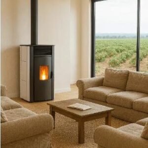 Alternative view of Estufa de pellets – modelo BESTIA 15,3kw triple salida